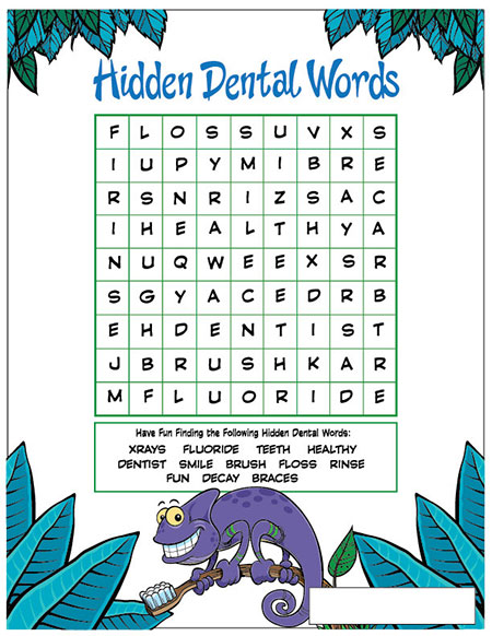 Hidden Dental Words Activity Sheet - Pediatric Dentist in Springfield, MO