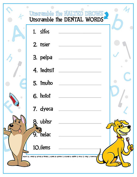 Unscramble the Dental Words Activity Sheet - Pediatric Dentist in Springfield, MO